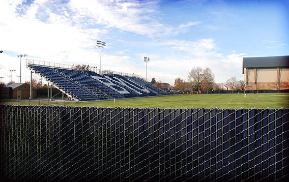 BYU Soccer Field: Chainlink Fence with Blue Slats